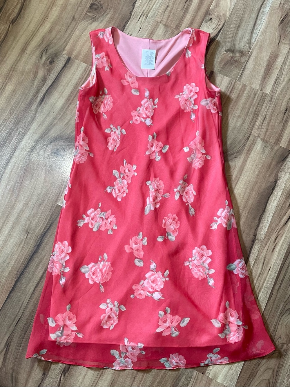 Vintage 90s Miss Dorby Pink Floral Chiffon Layered Dress Sz 7/8 Cottagecore